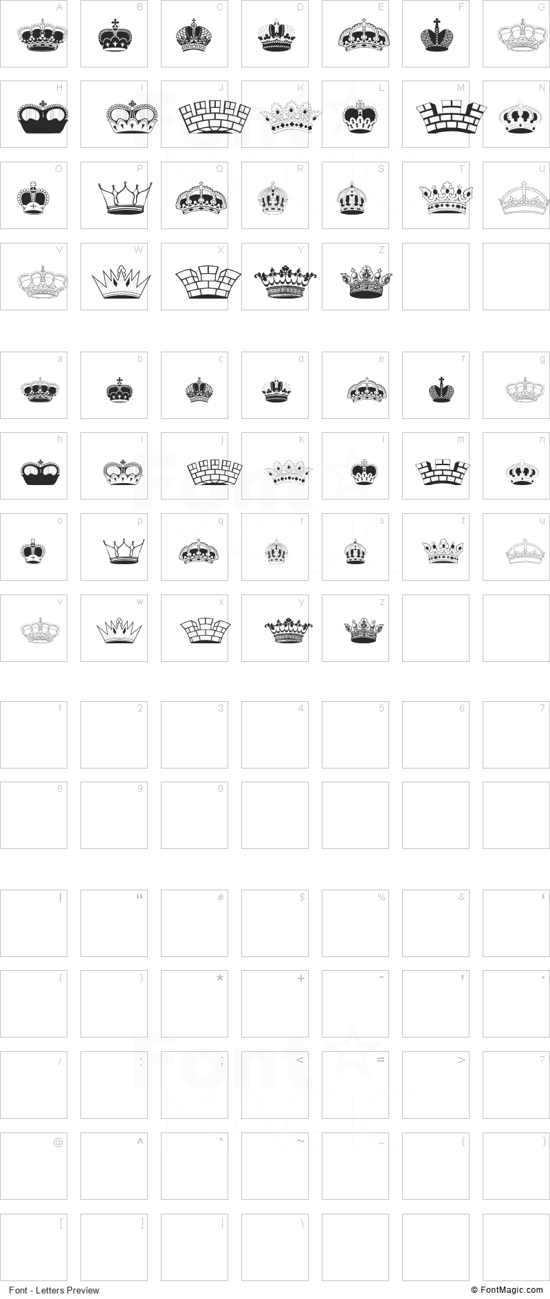 Intellecta Crowns Font - All Latters Preview Chart